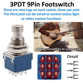 LKRXW 3 Stück 3PDT 9-polig Gitarren Effektpedal Fußschalter True Bypass Gitarrenschalter Rastfunktion Gitarreneffekt Pedal Schalter Druckknopf Fußtaster Lötösen AC 250V/3A 125V/6A