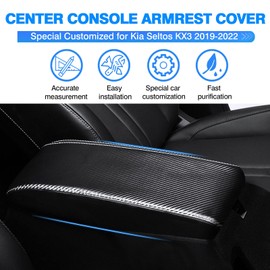 Autorder Center Console Cover for Kia Seltos 2021 2022 2023 2024 2025 Accessories Carbon Fiber Armrest Cover Anti-Scratch Middle Console Pad Leather Armrest Protector