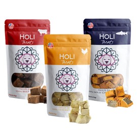 HOLI Treat Variety Pack - Beef Liver, Wild-Caught Salmon, Chicken Breast - Made in USA - Human-Grade Freeze Dried Pet Treats – Grain Free, 100% All Natural