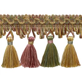 DÉCOPRO Pastel Green Lt Gold 2.75" Tassel Fringe Trim Rose Garden [5 Yards]