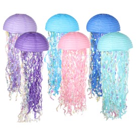 Hitefu 6 Packs Jellyfish Paper Lanterns, Ocean Themed Party Decorations, Sea Birthday Decorations, Hanging Jellyfish Decorations for Mermaid & Under The Sea Theme