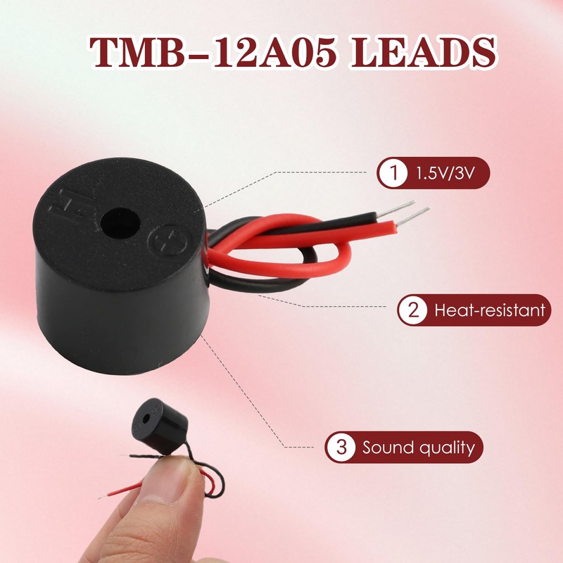 Pack of 20 Electronic Active Buzzer, 3-12 V Piezo Buzzer