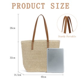 EVEOUT Straw Shoulder Bags for Women Summer Straw Bag Large Woven Straw Handbag Beach Shoulder Bag, Beige 02, Bohemian/Beach