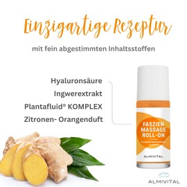 ALMIVITAL Fascia massage roll-on to go, loosen glued, hardened or shortened fascia, nourishes, massages and loosens connective tissue, refreshing lemon-orange fragrance, 50 ml each