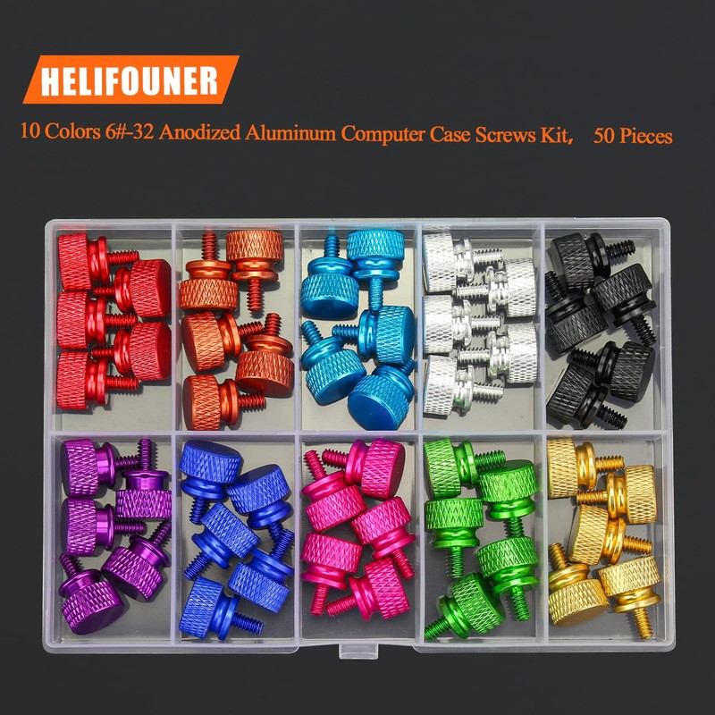 HELIFOUNER 50 Pieces 6-32 Thread Anodized Aluminum Computer Case Thumbscrews,