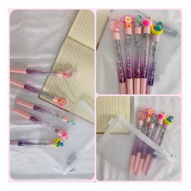 FEIFEI'S BOW 5 PCS Kids Girls Unicorn Ink Pen Rollerball Glitter Quicksand Drying Extra Fine Ballpoint Premium 0.5mm for Office School Stationery with Party bag fillers （(B) Random colours）