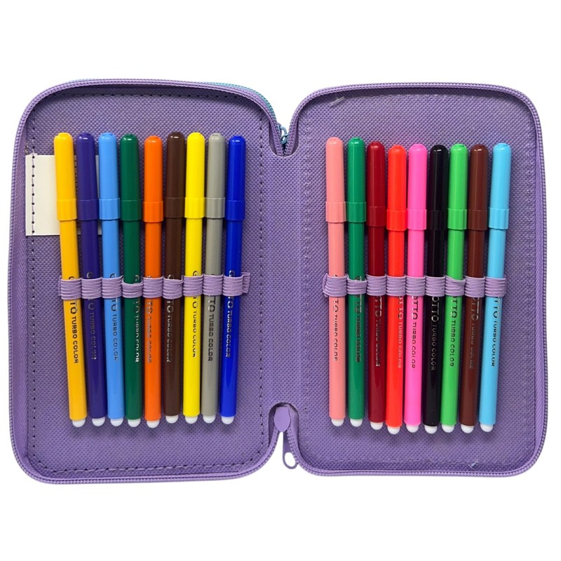 CARTOON Pencil Case 3 Zip Complete 44 Pieces for School