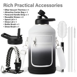 DYSANKY Insulated Water Bottle | Thickened Stainless Steel Vacuum Metal | Portable Sports Half Gallon Large Water Jug for Gym and Hiking with Straw, Carrier Bag, Handle Strap | BPA-Free 64 oz