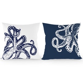 FLDAS Vintage Marine Octopus Squid Sea Animals Decorative Throw Pillow Covers,Ocean Themed Octopus Tentacles Pillow Cases Cushion for Home,Octopus Lovers Gifts,18×18 Inch Set of 2