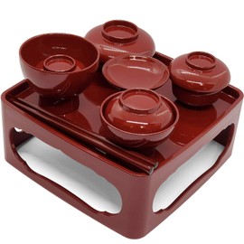 Lacquer Pludacter Butsuzen, 6.0 inch, Total Vermilion, 7-piece Set, Buddhist Tools, Bon Bon Supplies, Gozen, Buddhist Service