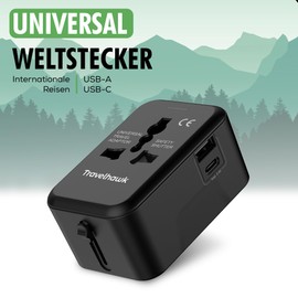 TravelHawk Travel Adapter Worldwide - Socket Adapter 20W Type G, Type A, Type D USB-C and USB Travel Plug Fast Charger Travel Adapter UK, USA, Australia, Asia, South America, Africa