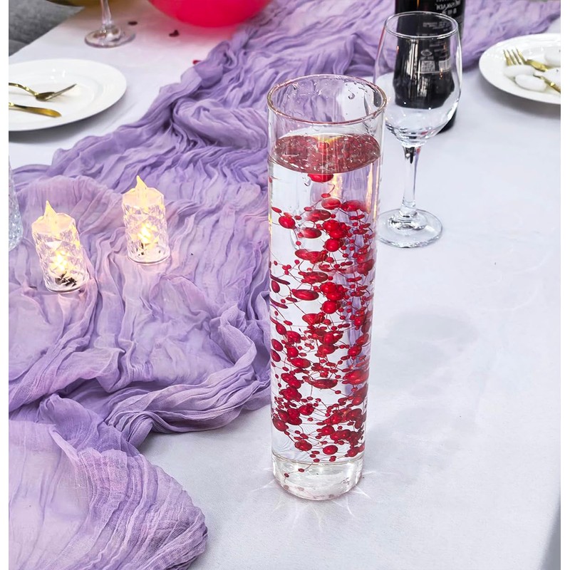 50 Pcs Pearl String for Floating Candles Centerpiece, Red Faux