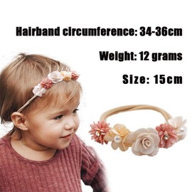LJFEA Pack of 3 Baby Girls Nylon Headbands Flower Elastic Hair Band Bows Hair Accessories for Newborn Toddlers
