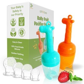 Baby Fruit Feeder, Teething Pacifier for Fruits, Veggies, or Frozen Milk, Food-Grade Silicone Teethers for Babies 6-12 Months, Baby Essentials for Teething Relief - Apple Green and Lychee Pink