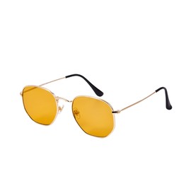 WDZAYXC Fashion Polygonal Sunglasses for Men and Women, Lightweight Metal Frame Glasses, UV400 Protection, Gold/Dark Orange