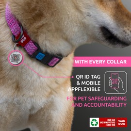 WAUDOG Reflective Cotton Dog Collar Eco-Friendly Alt to Nylon Collar for Small Medium and Large Dogs - Pet Collar with QR ID Tag - Puppy Collar for Large Breed Dogs - Adjustable Male Female Dog Collar