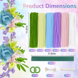 400 Pieces Pipe Cleaners Crafts Set,6 Colors Chenille Stems Creative Craft Pipe Cleaners Flowers for DIY Craft Bouquets,Holiday Decorations（Colorful）