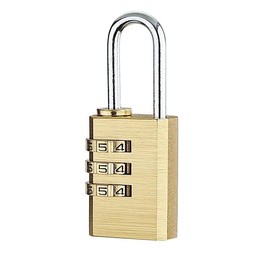 Long Shackle Padlock for Lockers, Cabinets, Luggage, Warehouses, Factories, Escape Rooms - Lock5538, 21mm, 3-Wheel, Brass Color 10ea