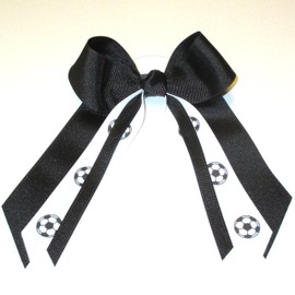 Sublimation Specialties Soccer Hair Bow - Made in The USA, Black, White Pony Band