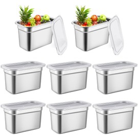 8 Pcs Stainless Steel Food Containers with Lids 1/9 Size Steam Hotel Pans 1 mm Thick Restaurant Table Pans Food Prep Pan Metal Meal Steamer for Freezer Buffet Kitchen