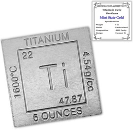 5 oz Titanium Cube Paperweight 1.25" (32 mm) | 99.99% Pure | Chemistry Design with Certificate of Authenticity