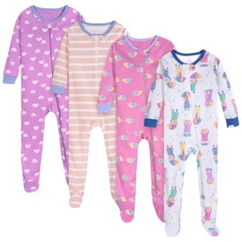 Onesies Brand Baby Girls' 4-Pack Footed Pajamas, Rainy Day, 12 Months