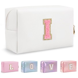 Bhyzdi Birthday Gifts for Women Wife, Travel Makeup Bag Chenille Letter Pouch Cosmetic Bag, Makeup Travel Organizer, Monogrammed Bridesmaid Gifts for Women, Cute Stuff for Teen Girls