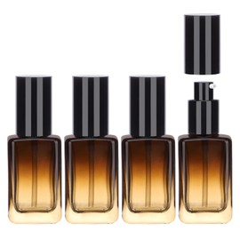 Segbeauty 1.69oz Glass Pump Bottle,4 Pack Empty Lotion Containers 50ml Travel Size Pump Bottles Glass Lotion Dispenser Gradient Brown Glass Foundation Bottle for Essential Oil Blends Cream