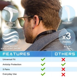 Anti-Slip Glasses Ear Grips - 3 Pack - Stretch Fit for Sunglasses and Glasses Retainer Glasses Chain - Glasses Accessories,anti slip glasses grips