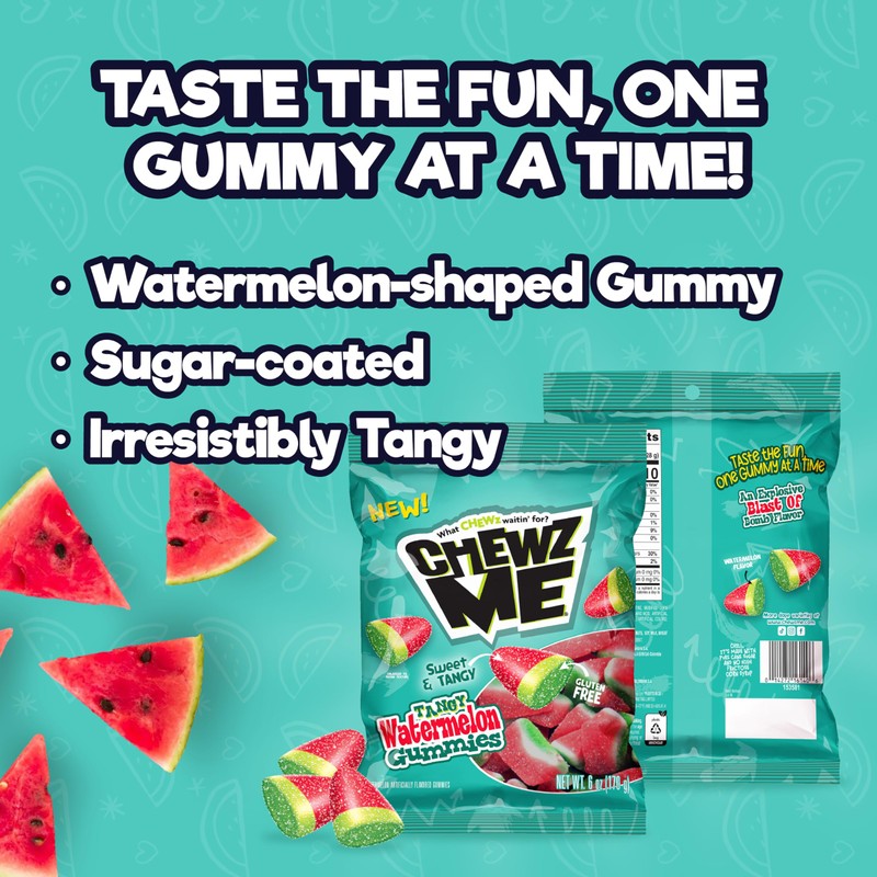 ChewzMe Watermelon Gummies, Sour Gummy Candy, 6 oz (Pack of