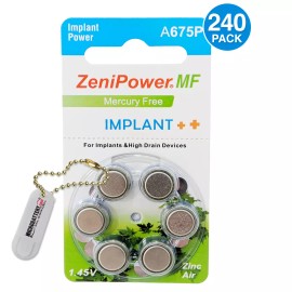 ZeniPower Size 675P Implant Power Cochlear Batteries (240 Pack) + Free Keychain