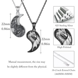 OHAYOO Yin Yang Necklace 925 Sterling Silver Yin Yang Pendant Chain Partner Chains for Him and Him Yin Yang Jewellery Gifts for Women Men Couple, Sterling Silver, No Gemstone