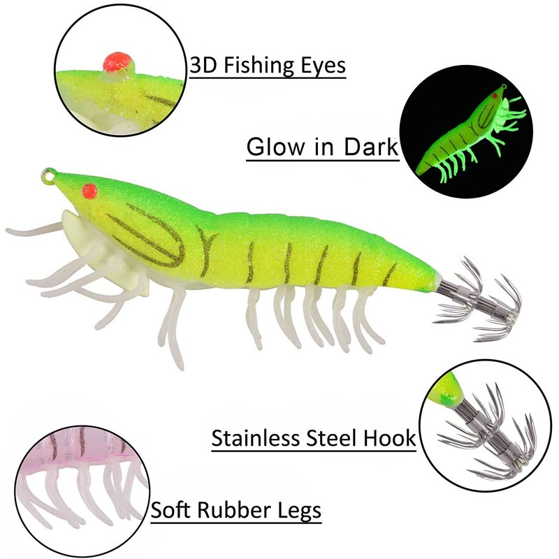 Luminous Squid Jig Hook Saltwater Fishing Lures Plastic Glow Shrimp