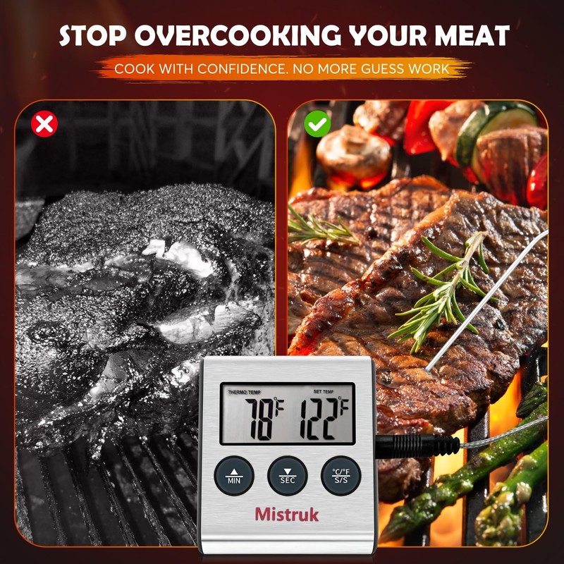 Mistruk Digital Thermometer for Cooking with Stainless Steel Probe &