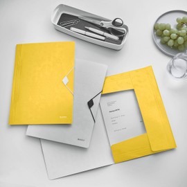 Leitz 3-Flap Folder, Holds up to 150 A4 Sheets, Elastic Closure, Flexible Plastic, Yellow, WOW Range, 45990016