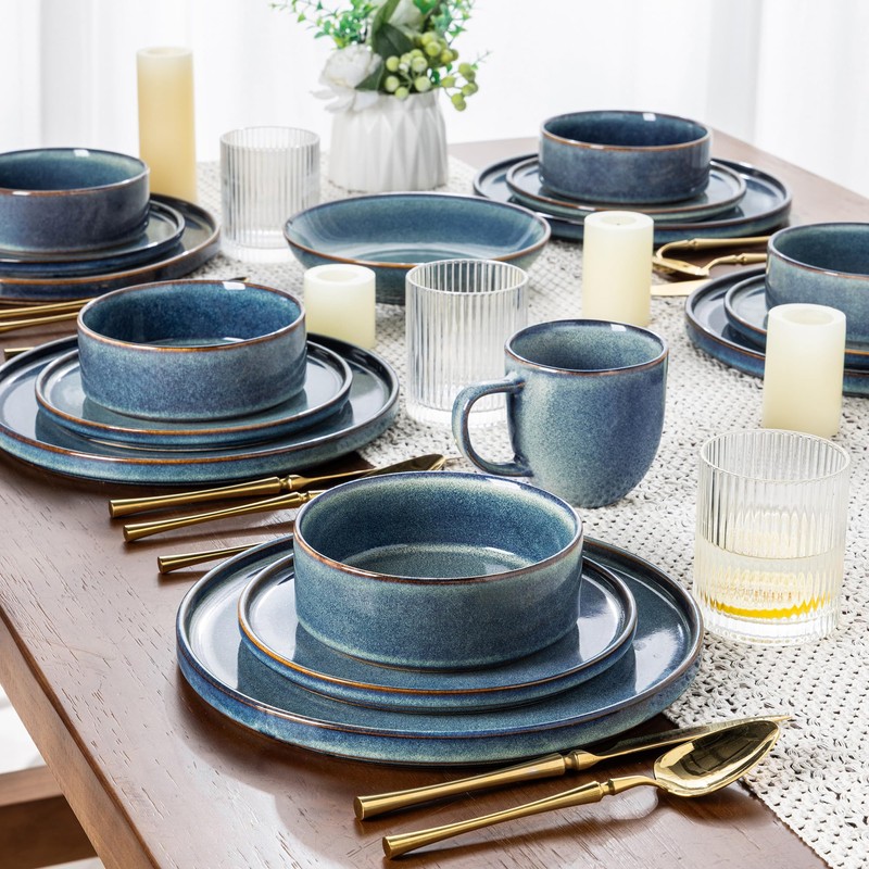 AmorArc Ceramic Dinnerware Sets, Handmade Reactive Glaze Stoneware Plates and