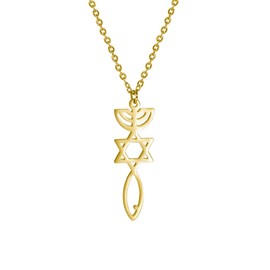 EUEAVAN Messianic Seal Necklace for Women Star Of David Jesus Fish Menorah Necklace Messianic Seal of Jerusalem Pendant Jewish Religious Amulet Hanukkah Jewelry Gift Token of Prayer (gold)