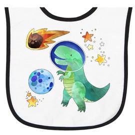 inktastic Tyrannosaurus Rex Vs. Meteor Fun Space Dinosaur Baby Terry Cloth Bib White and Black 39cd1