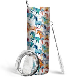 Jizrecly Horse Tumbler with Straw and Lid, 20 oz Stainless Steel Insulated Horse Skinny Tumbler Horse Coffee Travel Mugs Cup Water Bottle Horse Gifts for Women Horse Lovers