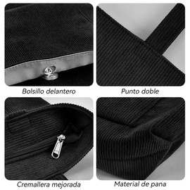 Bolso De Mano Para Mujer, Bolso De Pana Para Mujer Y Niña, Bolso De Hombro Grande Para Mujer Con Cremallera Y Bolsillos, Adecuado Para Viajes, Escuela, Compras (Negro)