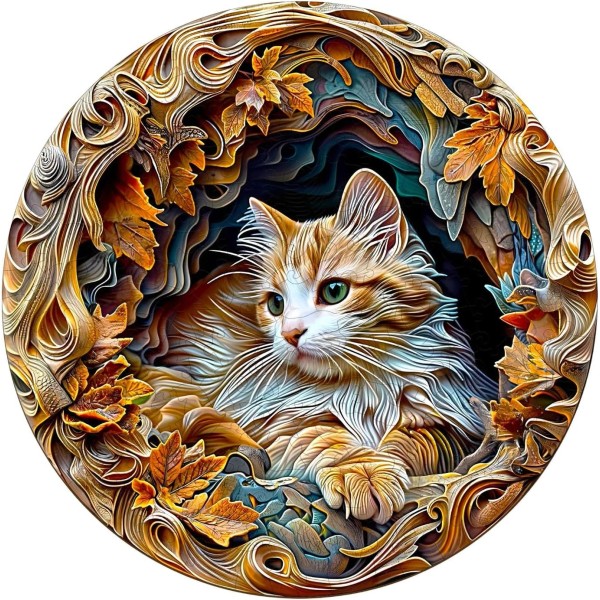 Jigfoxy Wooden Jigsaw Puzzle 100 Pieces Cat 3D Illusion Unique