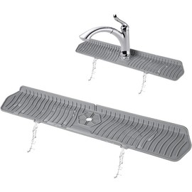 Kitchen Sink Splash Guard, 24in Faucet Mat Splash Catcher, Handle Drip Catcher Tray, Multipurpose for Kitchen Dish Drying Mats Sponge Holder and Bathroom Countertop Protect - Color: Gray