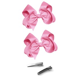 WD2U Girls Set of Two 4" Solid Grosgrain Pigtail Hair Bows Alligator Clips Mustard