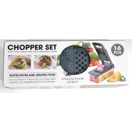Phantom Chef 16 Piece Chopper Set w/ Container For Veggies, Cheese, And More