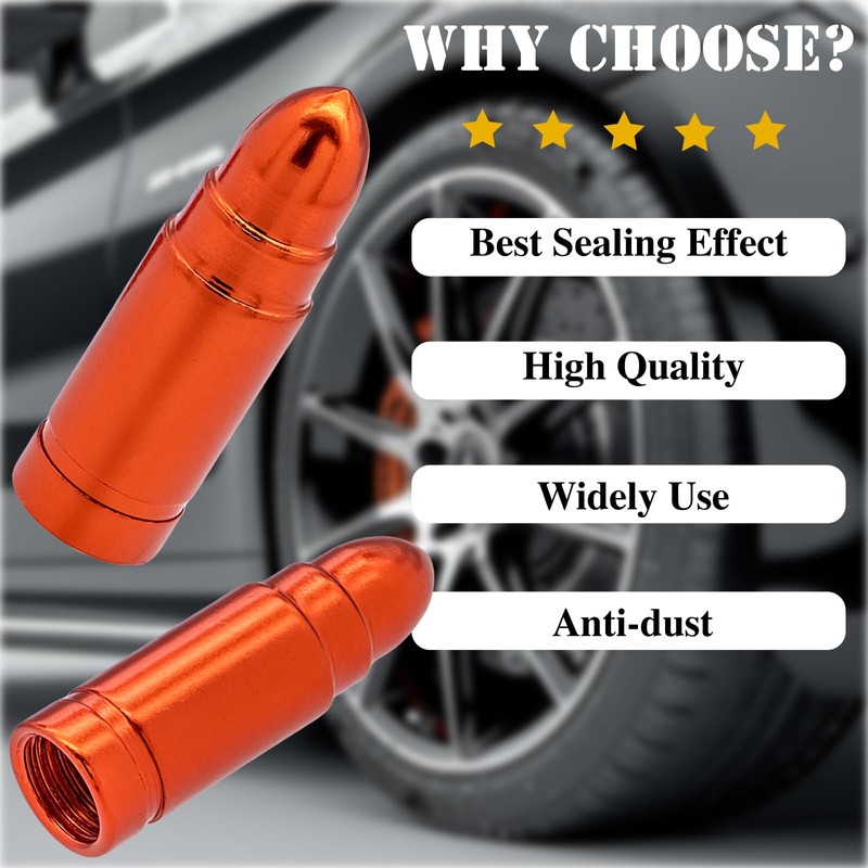 MEAJOO 8PCS Bullet Tire Valve Stem Caps, Anodized Aluminum with