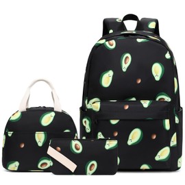 Fuyicat Avocado School Backpack Set for Girls, 3-in-1 Kids Teens Elementary Middle School Bags Bookbag with Lunch Bag Pencil Case