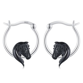 JUSTKIDSTOY Horse Earrings for Women 925 Sterling Silver Black Horse Hoop Earrings Jewelry Christmas Gifts for Daughter Girlfriend