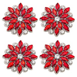 SUPERFINDINGS Set of 4 Rhinestone Flowers Appliqué Red Flower Beads Patches Crystal Rhinstone Applique Wedding Bridal Belt Appliques for Wedding Dress