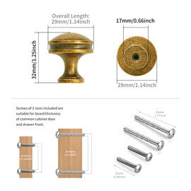 Dosoye 5 Pack 1-1/4 Inch Vintage Kitchen Cabinet Knobs - Antique Brass Drawer Pulls for Dresser Drawers - Round Hardware