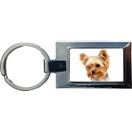 Yorkshire Terrier Dog Luxury Rectangle Shaped Metal Keyring In A Giftbox